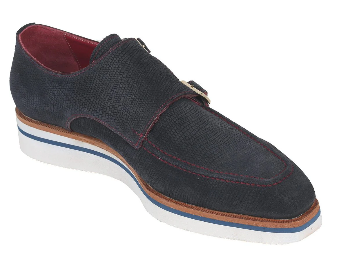 Paul Parkman Men's Smart Casual Monkstrap Suede Shoes in Navy - Image 5
