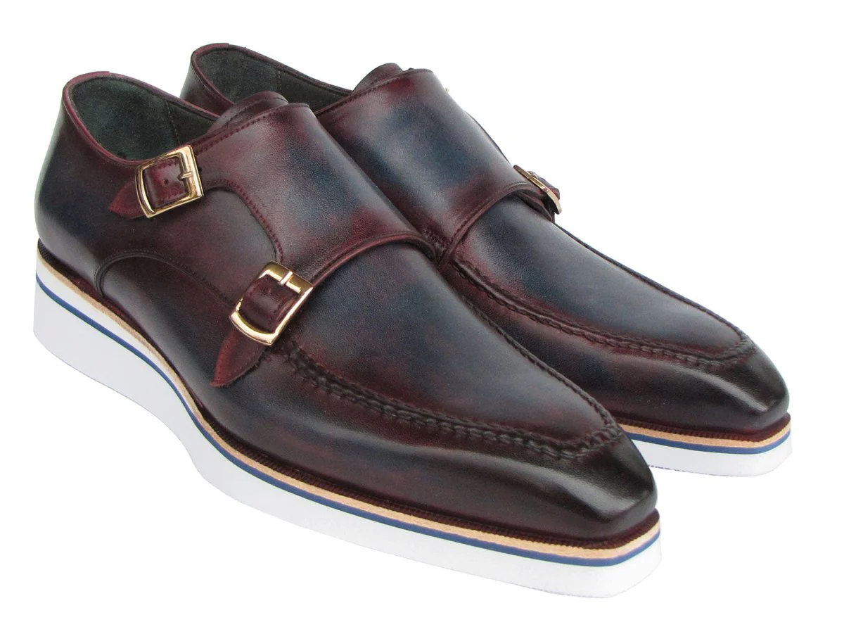 Paul Parkman Men's Smart Casual Monkstraps Blue and Bordeaux Patina