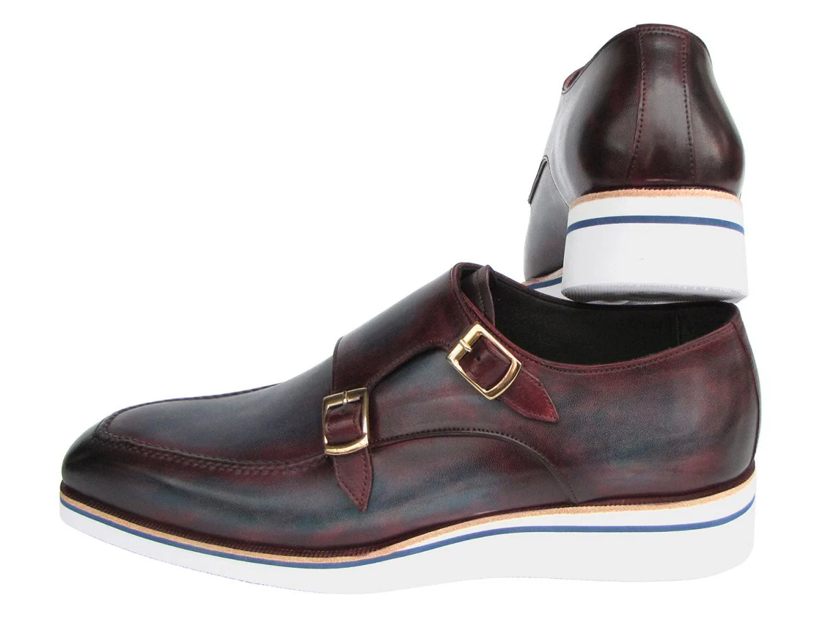 Paul Parkman Men's Smart Casual Monkstraps Blue and Bordeaux Patina - Image 2