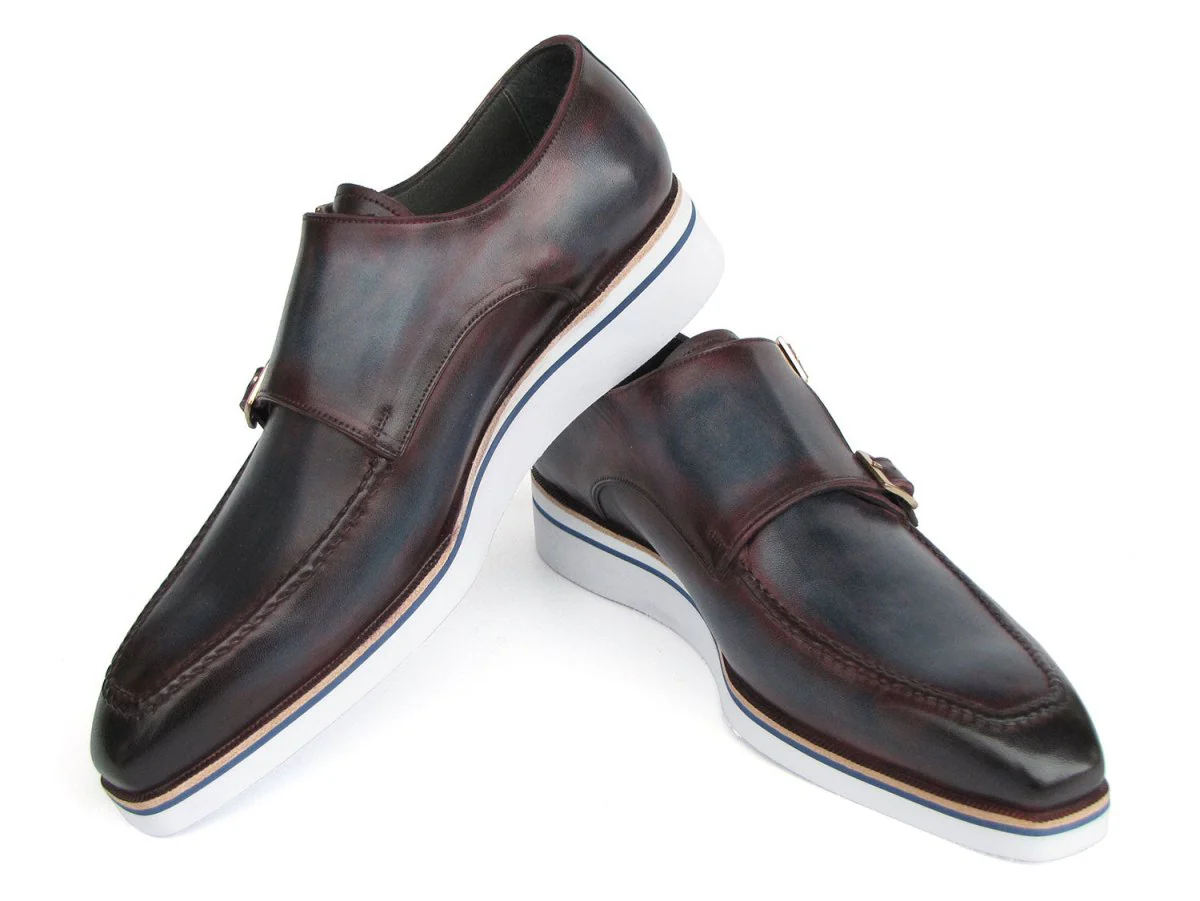 Paul Parkman Men's Smart Casual Monkstraps Blue and Bordeaux Patina - Image 4