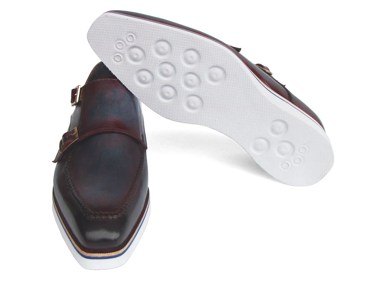 Paul Parkman Men's Smart Casual Monkstraps Blue and Bordeaux Patina - Image 5