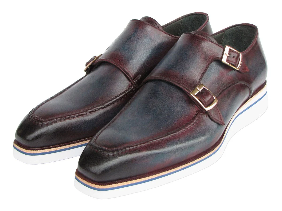 Paul Parkman Men's Smart Casual Monkstraps Blue and Bordeaux Patina - Image 6