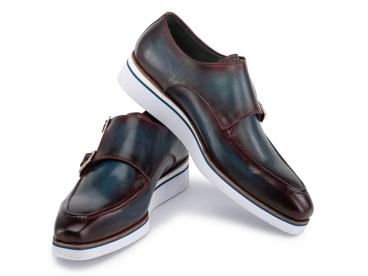 Paul Parkman Men's Smart Casual Monkstraps Blue and Bordeaux Patina (ID#189-BLU-BRD) - Image 4