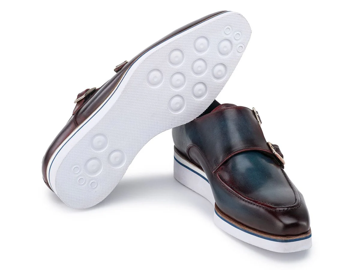 Paul Parkman Men's Smart Casual Monkstraps Blue and Bordeaux Patina (ID#189-BLU-BRD) - Image 5