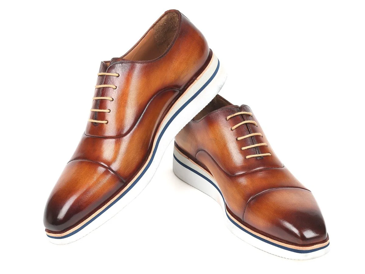 Paul Parkman Men's Smart Casual Oxfords BrownandCamel Leather (ID#185-BRW-LTH) - Image 4