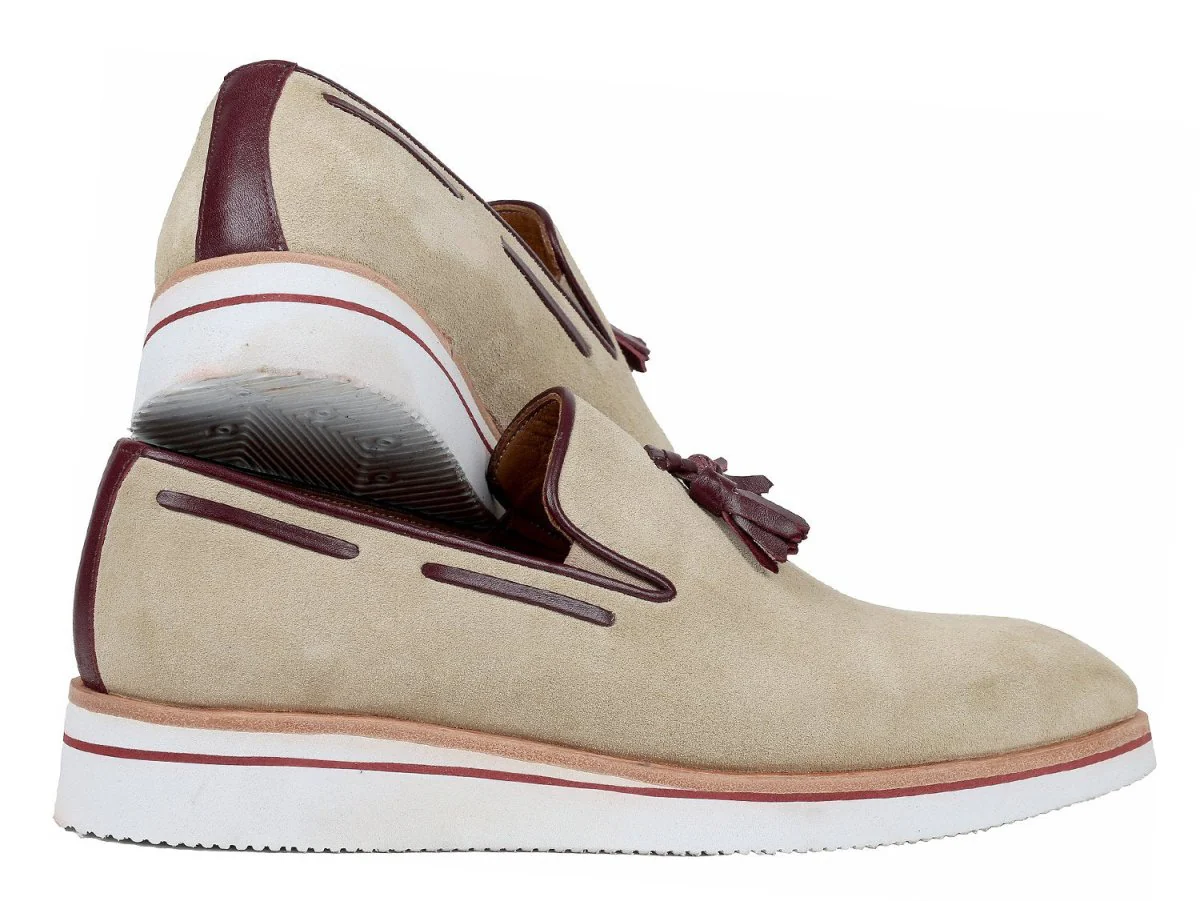 Paul Parkman Men's Smart Casual Tassel Loafers Beige Suede (ID#181-BEI-SD) - Image 5