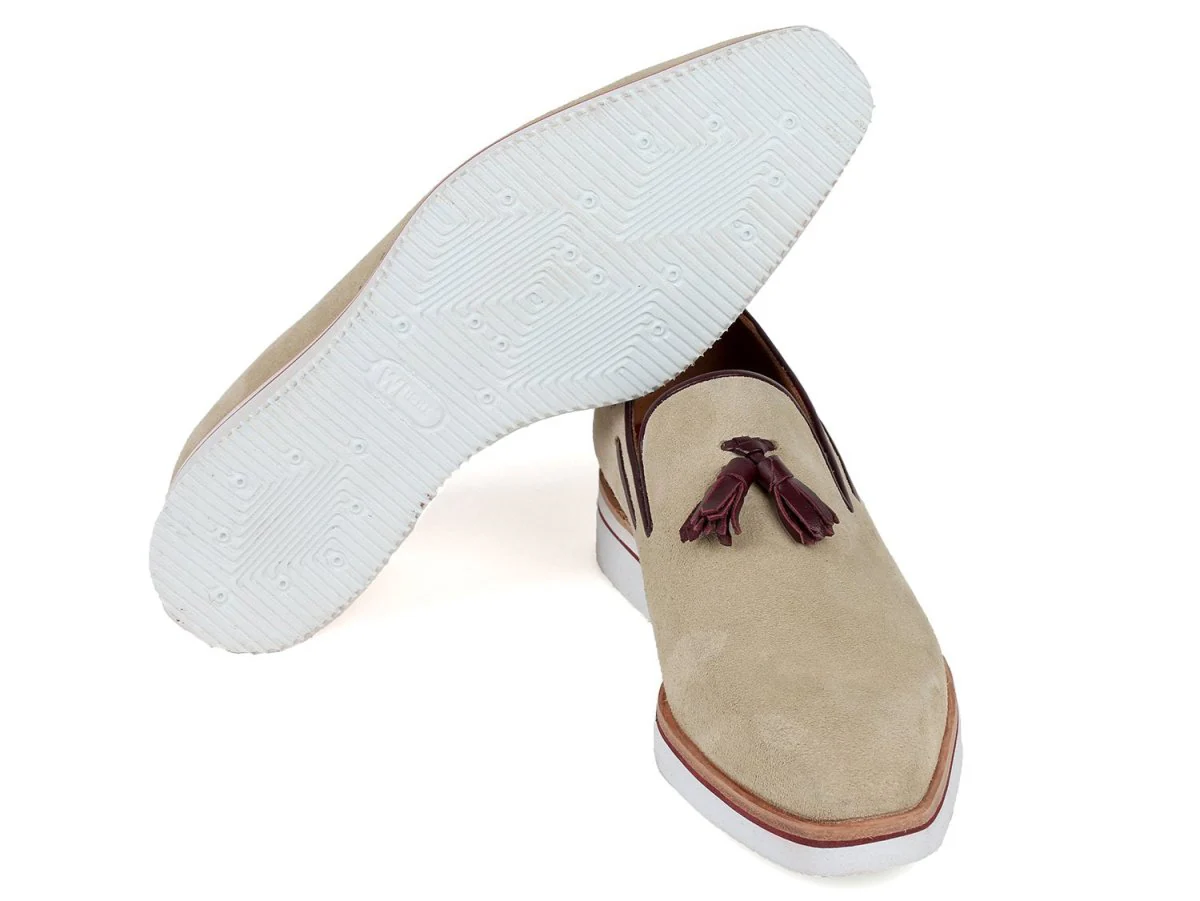 Paul Parkman Men's Smart Casual Tassel Suede Loafers in Beige - Image 2