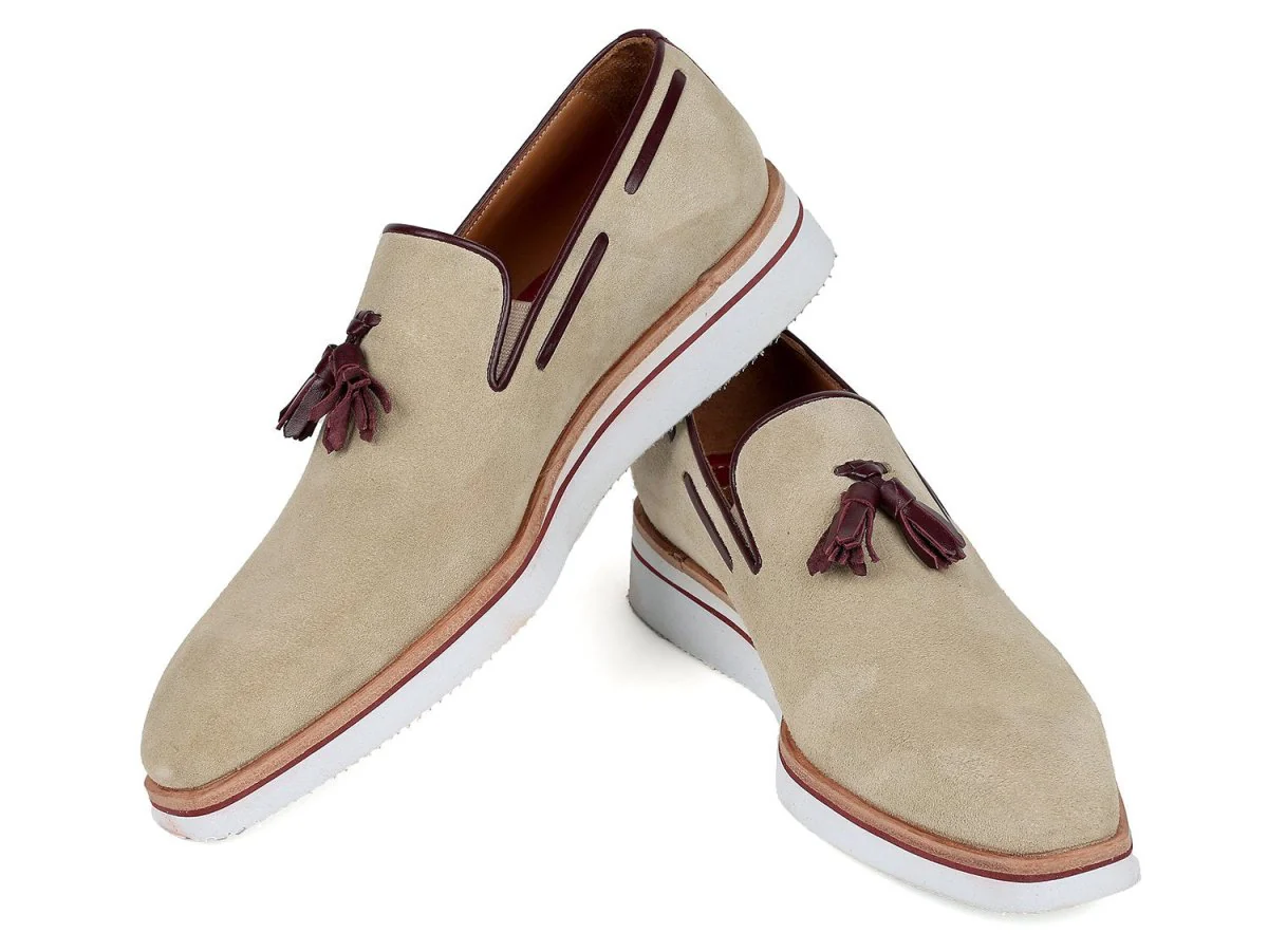 Paul Parkman Men's Smart Casual Tassel Suede Loafers in Beige - Image 3