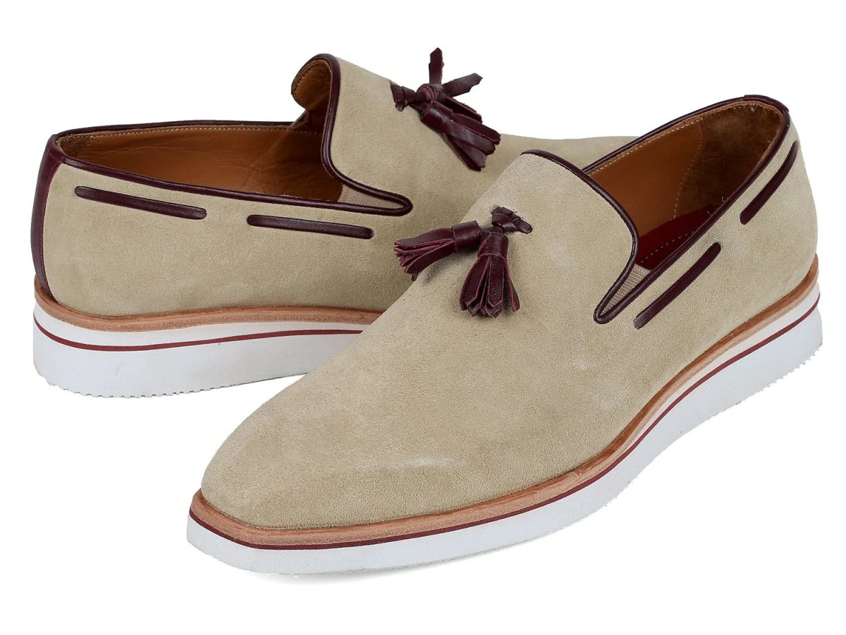 Paul Parkman Men's Smart Casual Tassel Suede Loafers in Beige - Image 6