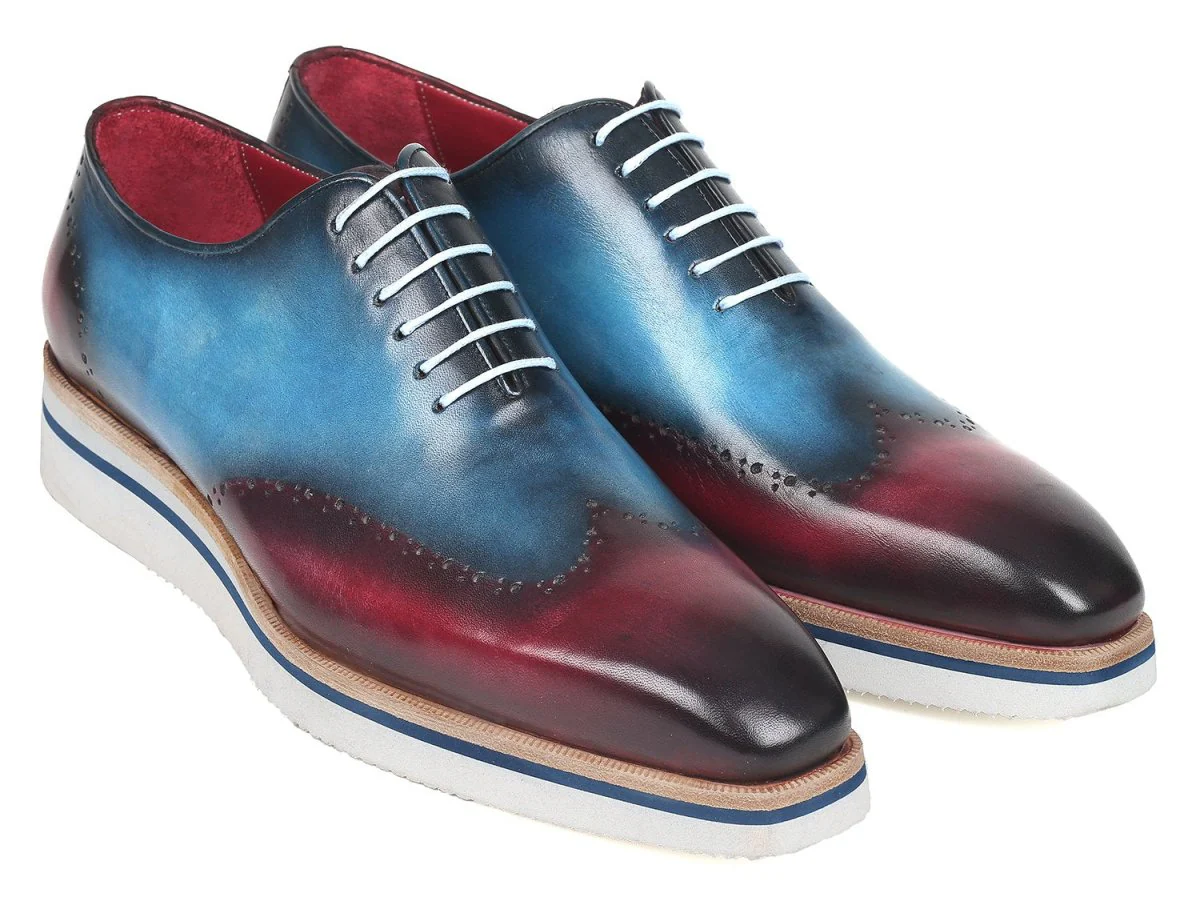 Paul Parkman Men's Smart Casual Wingtip Oxfords Blue and Purple (ID#187-BLU-PRP)