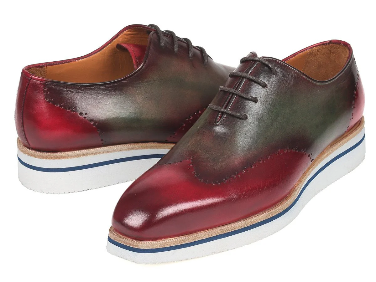 Paul Parkman Men's Smart Casual Wingtip Oxfords Bordeaux and Green (ID#187-BRD-GRN) - Image 2