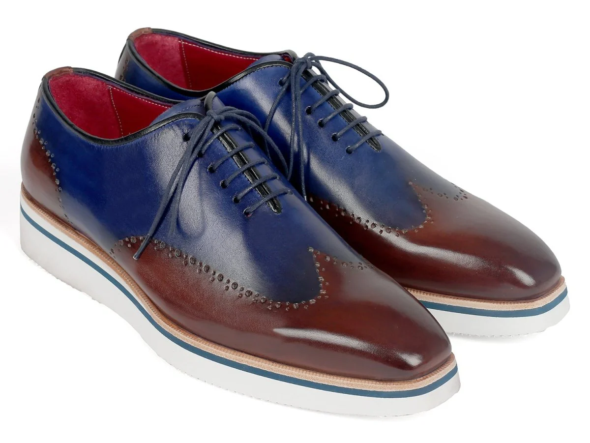 Paul Parkman Men's Smart Casual Wingtip Oxfords Brown and Blue (ID#187-BRW-BLU)