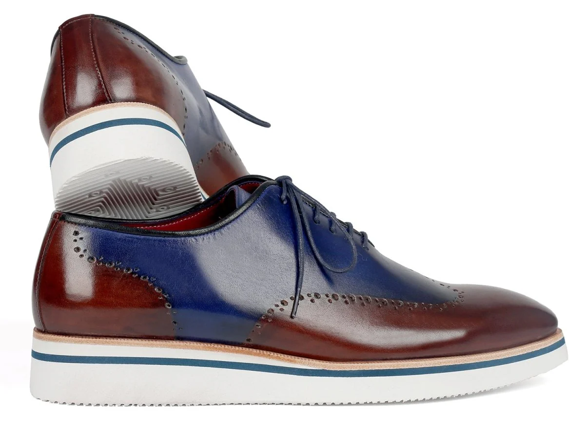 Paul Parkman Men's Smart Casual Wingtip Oxfords Brown and Blue (ID#187-BRW-BLU) - Image 3