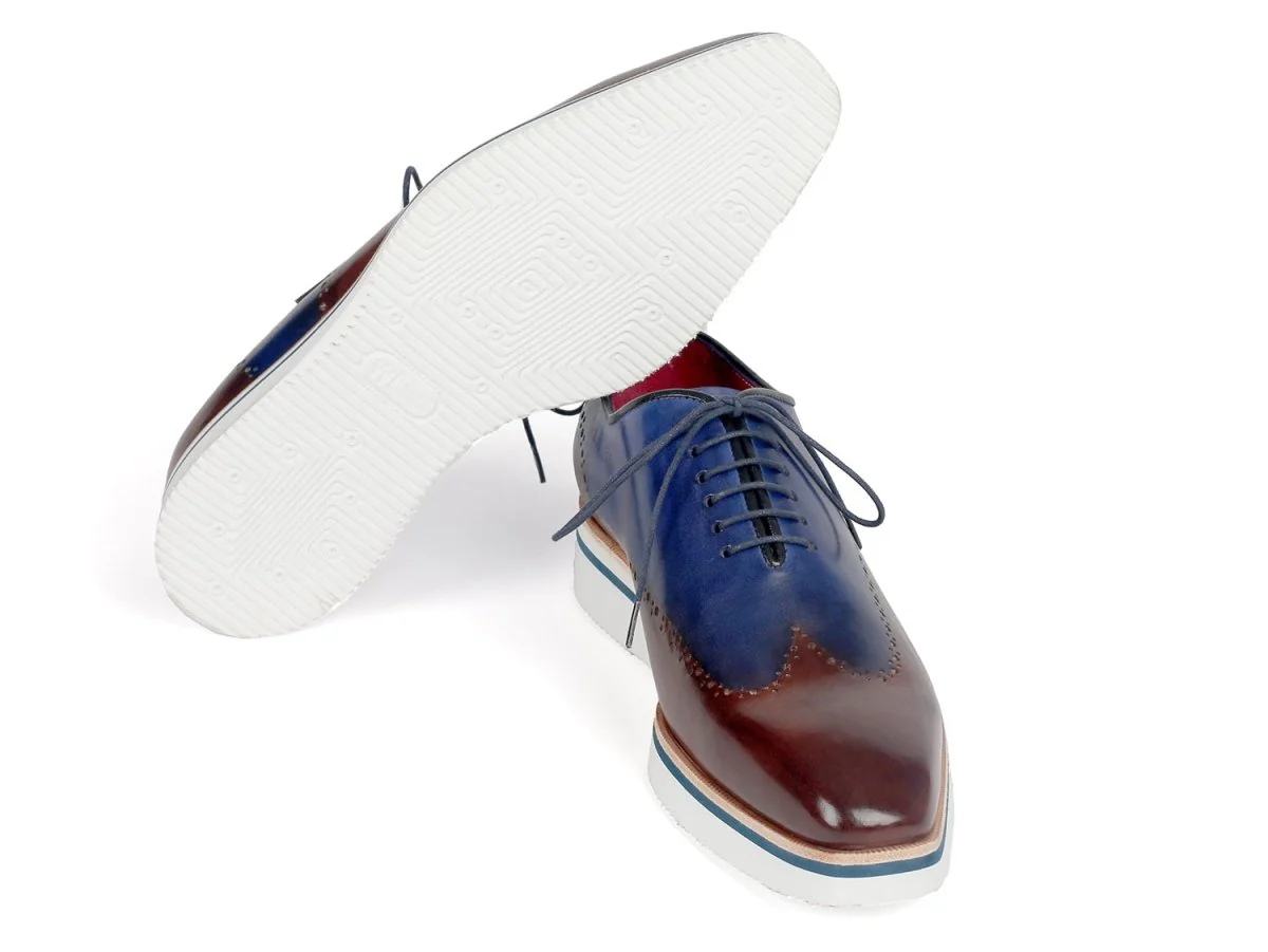 Paul Parkman Men's Smart Casual Wingtip Oxfords Brown and Blue (ID#187-BRW-BLU) - Image 4