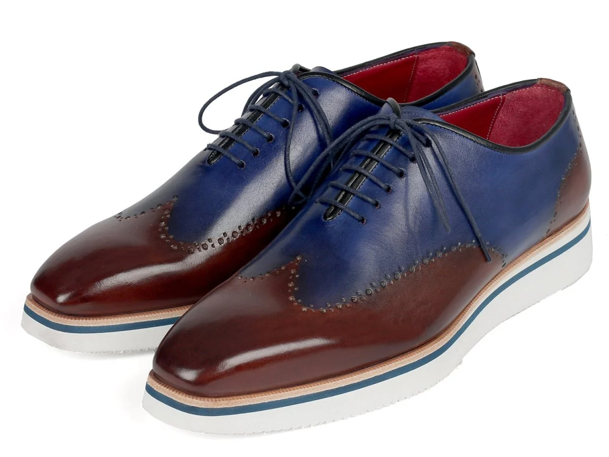 Paul Parkman Men's Smart Casual Wingtip Oxfords Brown and Blue (ID#187-BRW-BLU) - Image 6