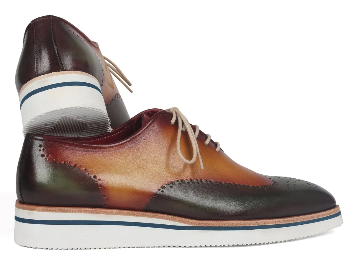 Paul Parkman Men's Smart Casual Wingtip Oxfords Green and Camel (ID#188-GRN-CML) - Image 3
