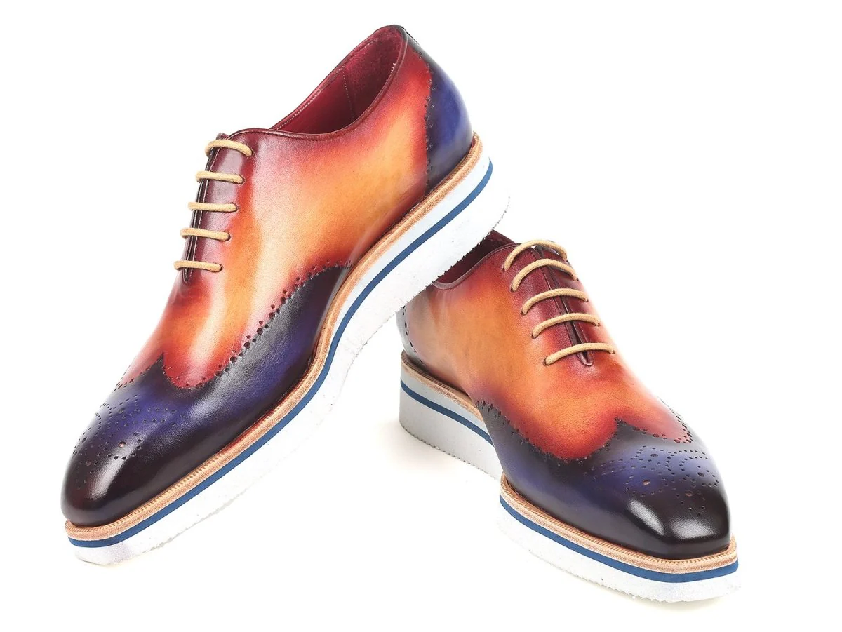 Paul Parkman Men's Smart Casual Wingtip Oxfords in Blue and Camel - Image 6