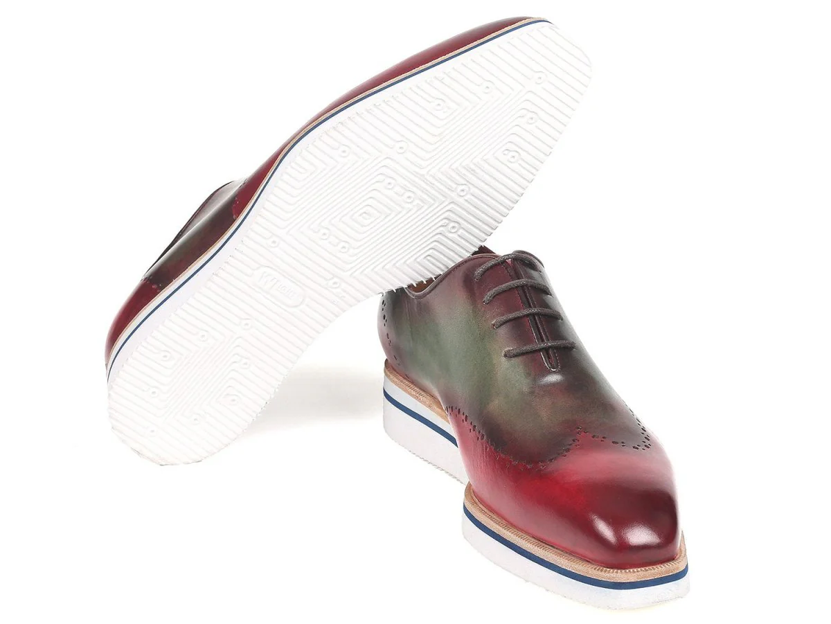Paul Parkman Men's Smart Casual Wingtip Oxfords in Bordeaux and Green - Image 3