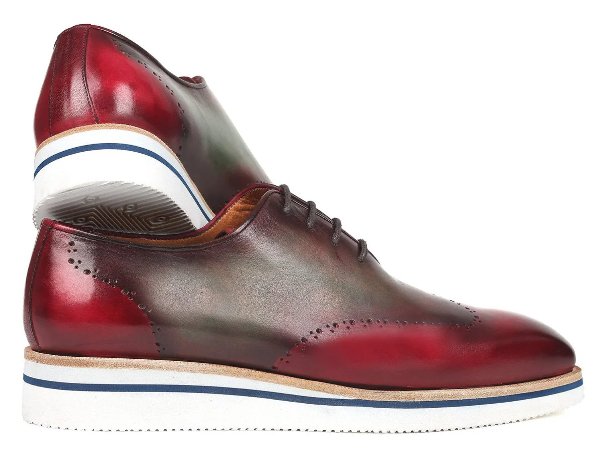 Paul Parkman Men's Smart Casual Wingtip Oxfords in Bordeaux and Green - Image 4