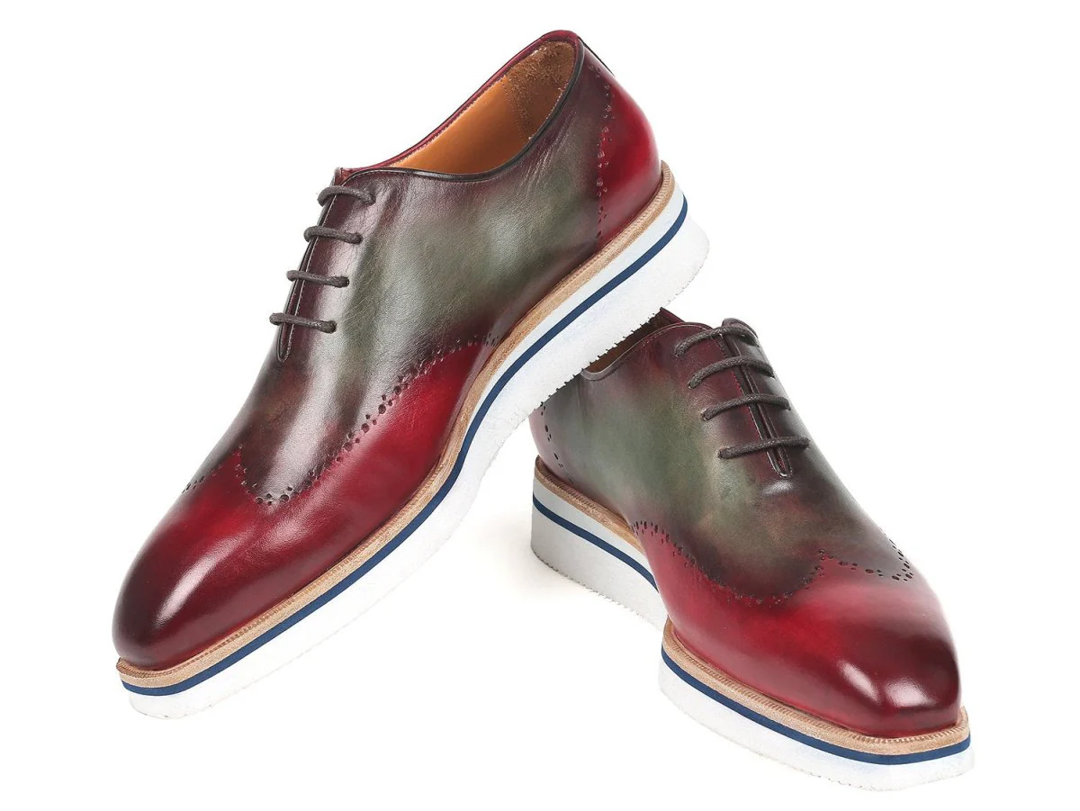 Paul Parkman Men's Smart Casual Wingtip Oxfords in Bordeaux and Green - Image 5