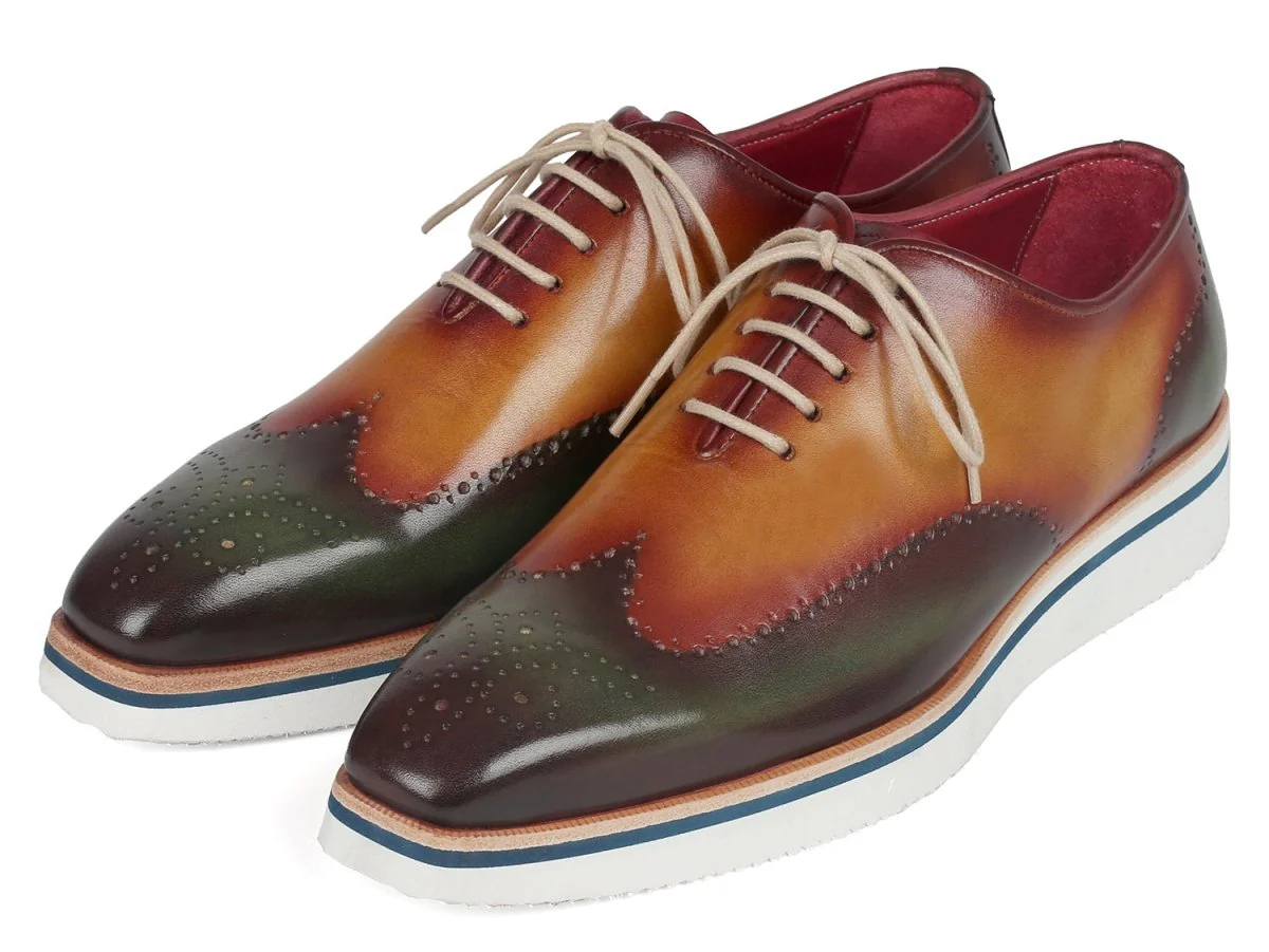 Paul Parkman Men's Smart Casual Wingtip Oxfords in Green and Camel - Image 6