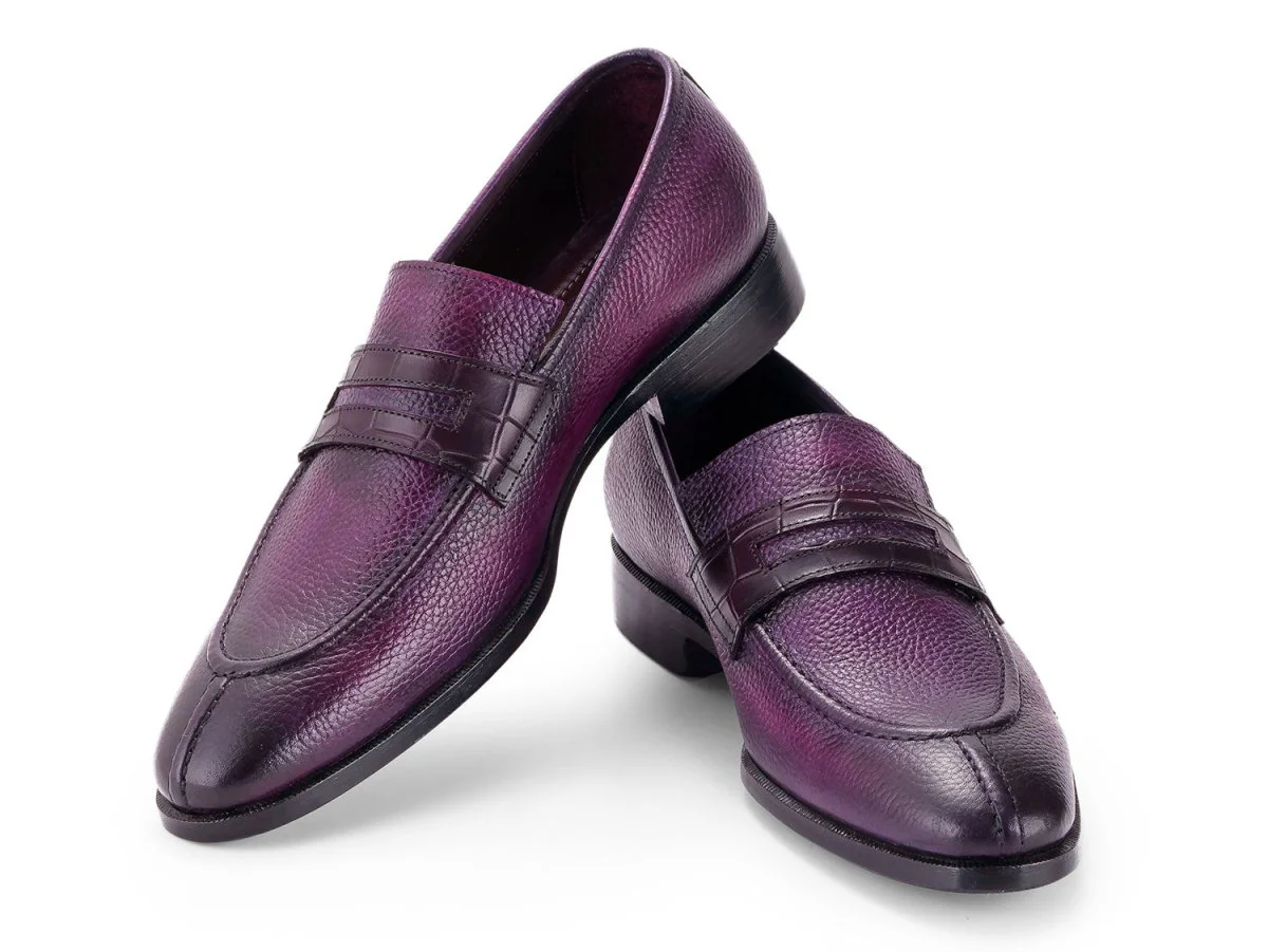 Paul Parkman Men's Split Toe Loafer Shoes Purple (ID#694PR87) - Image 5