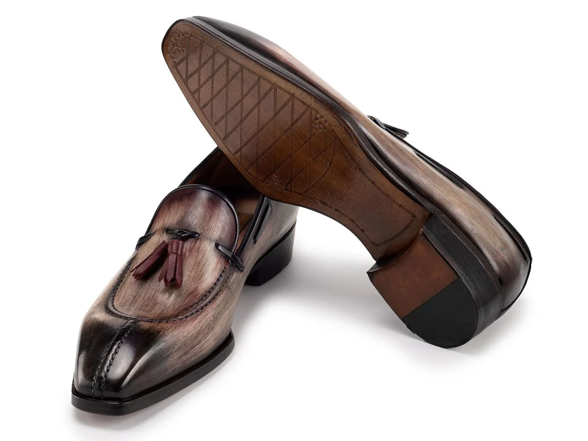 Paul Parkman Men's Split Toe Patina Leather Tassel Loafers in Brown - Image 3