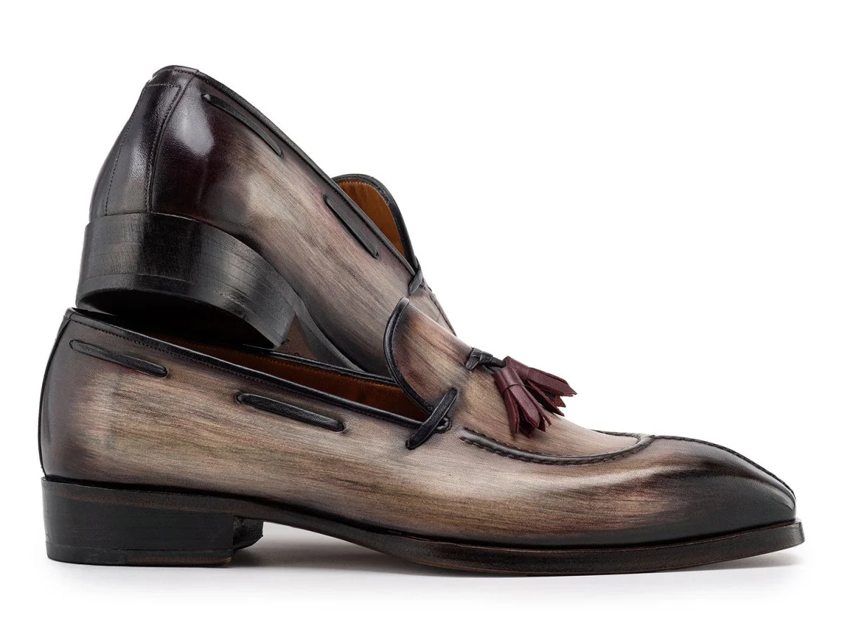 Paul Parkman Men's Split Toe Patina Leather Tassel Loafers in Brown - Image 4