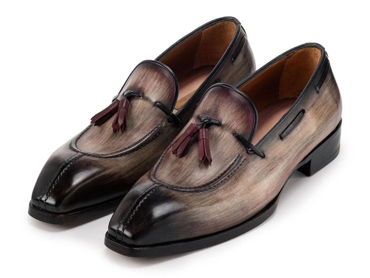 Paul Parkman Men's Split Toe Patina Leather Tassel Loafers in Brown - Image 6