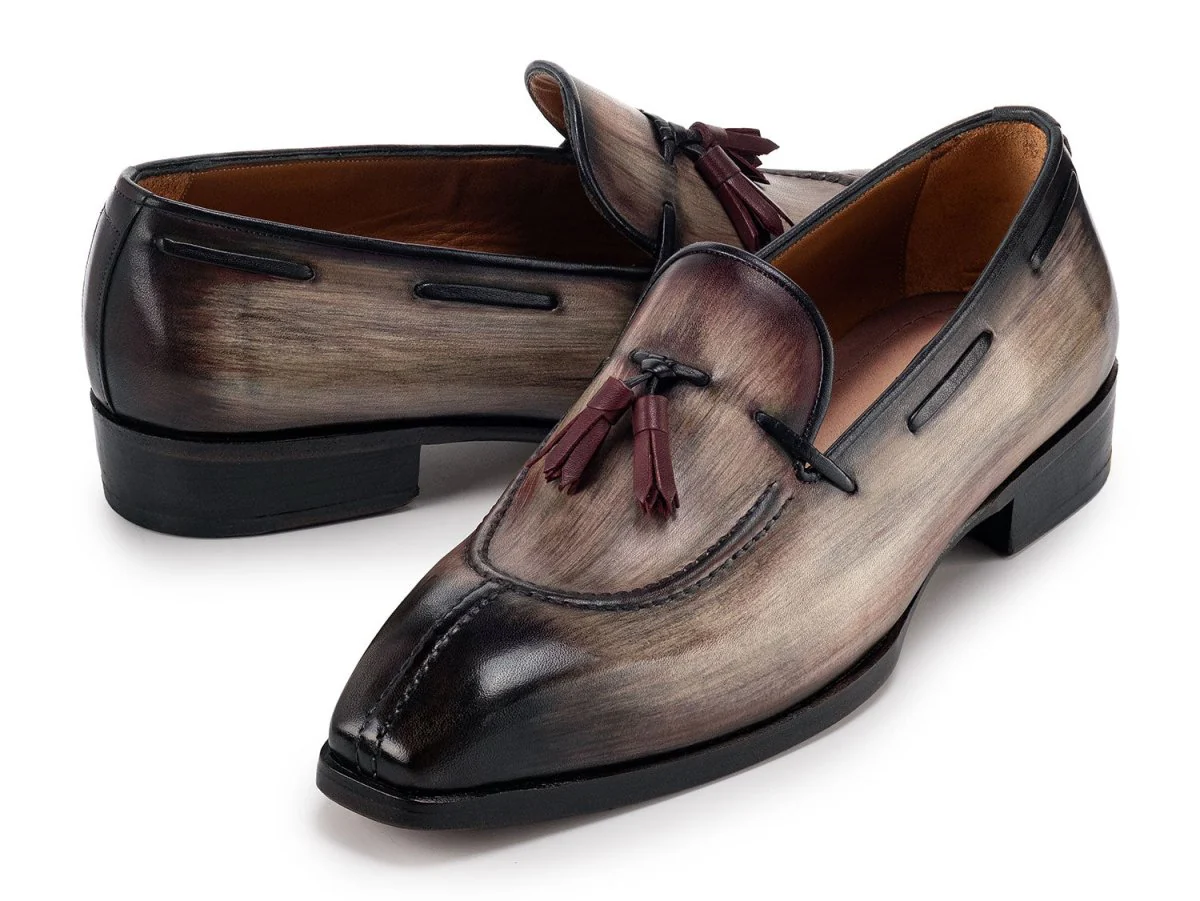 Paul Parkman Men's Split Toe Tassel Loafers Brown Patina Leather (ID#8135-BRW) - Image 2