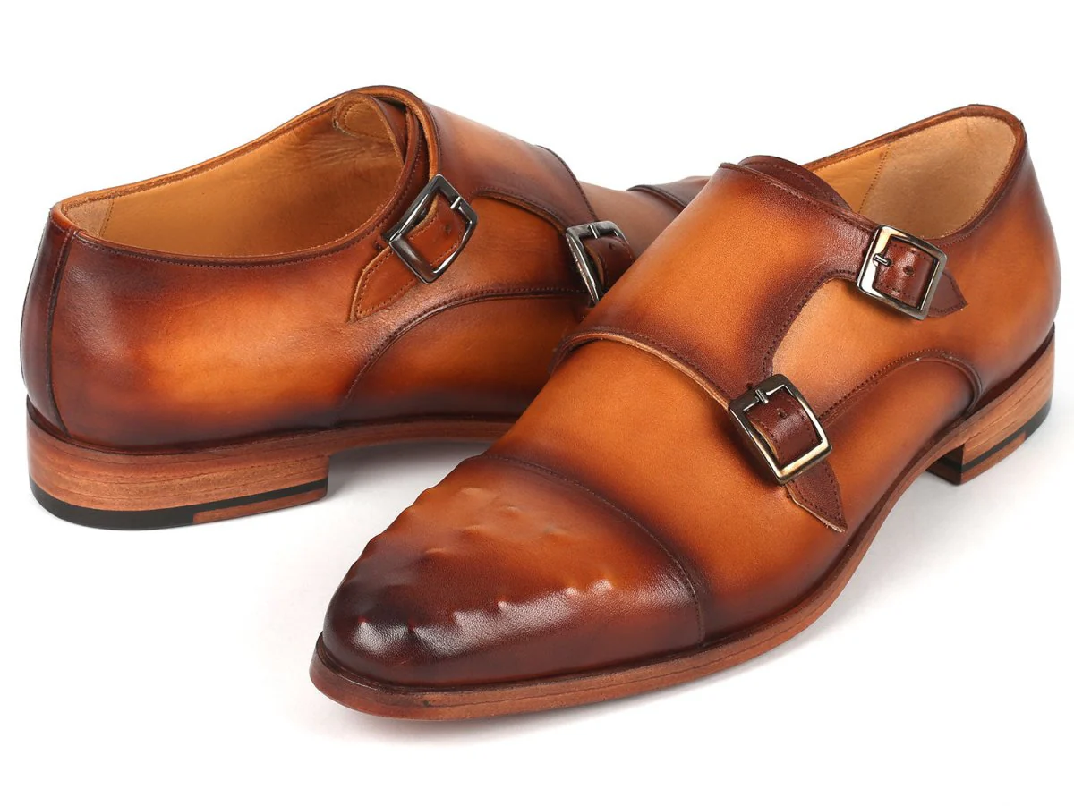 Paul Parkman Men's Studded Cap Toe Monkstraps Light Brown (ID#047-CML) - Image 3