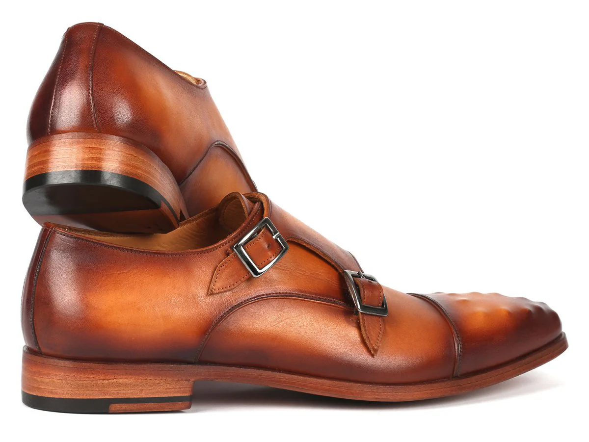 Paul Parkman Men's Studded Cap Toe Monkstraps Light Brown (ID#047-CML) - Image 4