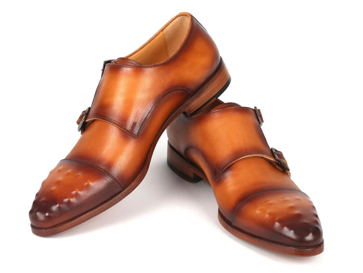 Paul Parkman Men's Studded Cap Toe Monkstraps Light Brown (ID#047-CML) - Image 5