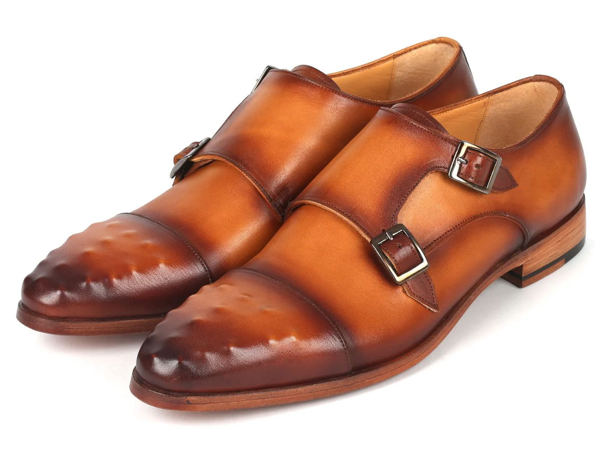 Paul Parkman Men's Studded Cap Toe Monkstraps Light Brown (ID#047-CML) - Image 6