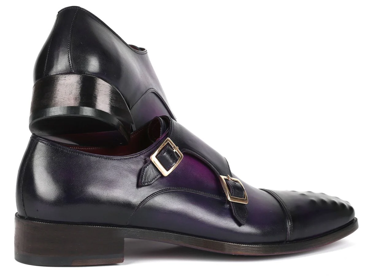 Paul Parkman Men's Studded Cap Toe Monkstraps Purple - Image 4