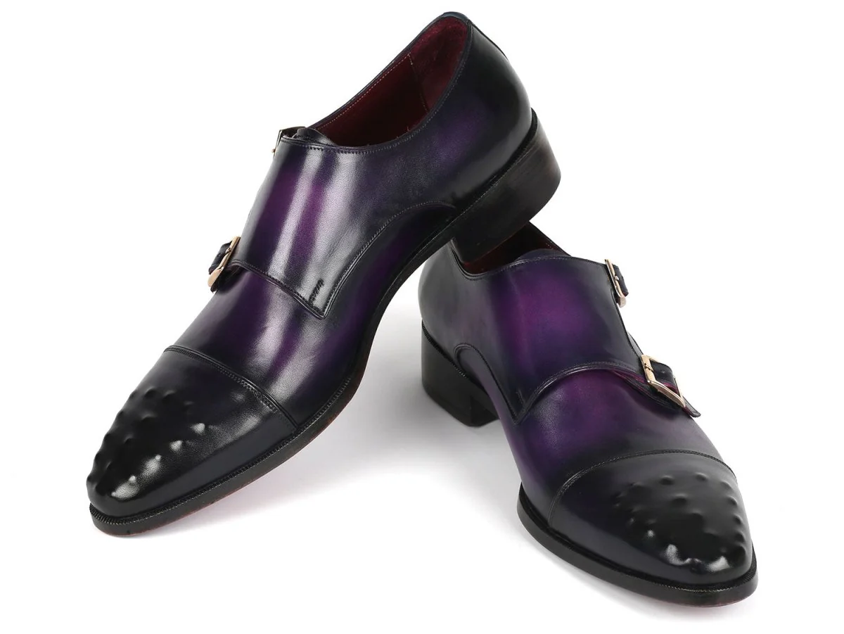 Paul Parkman Men's Studded Cap Toe Monkstraps Purple (ID#047-PRP) - Image 6