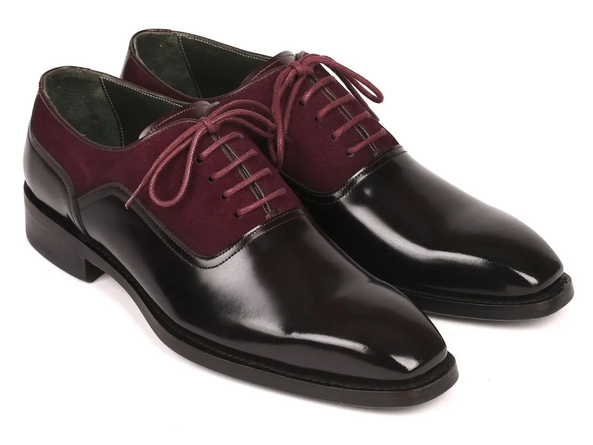 Paul Parkman Men's Suede and Black Patent Oxfords in Burgundy