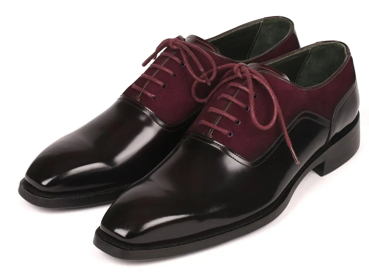 Paul Parkman Men's Suede and Black Patent Oxfords in Burgundy - Image 6
