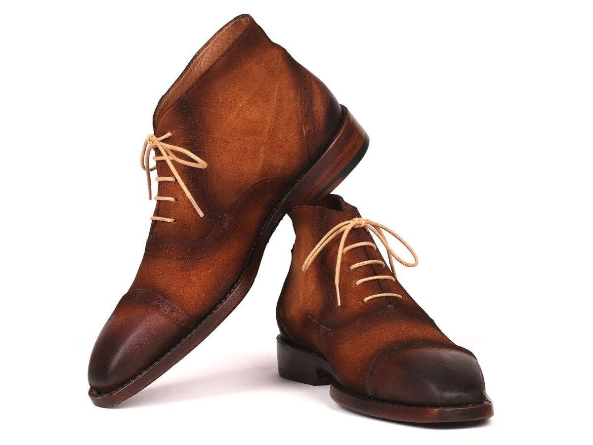 Paul Parkman Men's Suede Cap Toe Ankle Boots in Antique Brown - Image 4