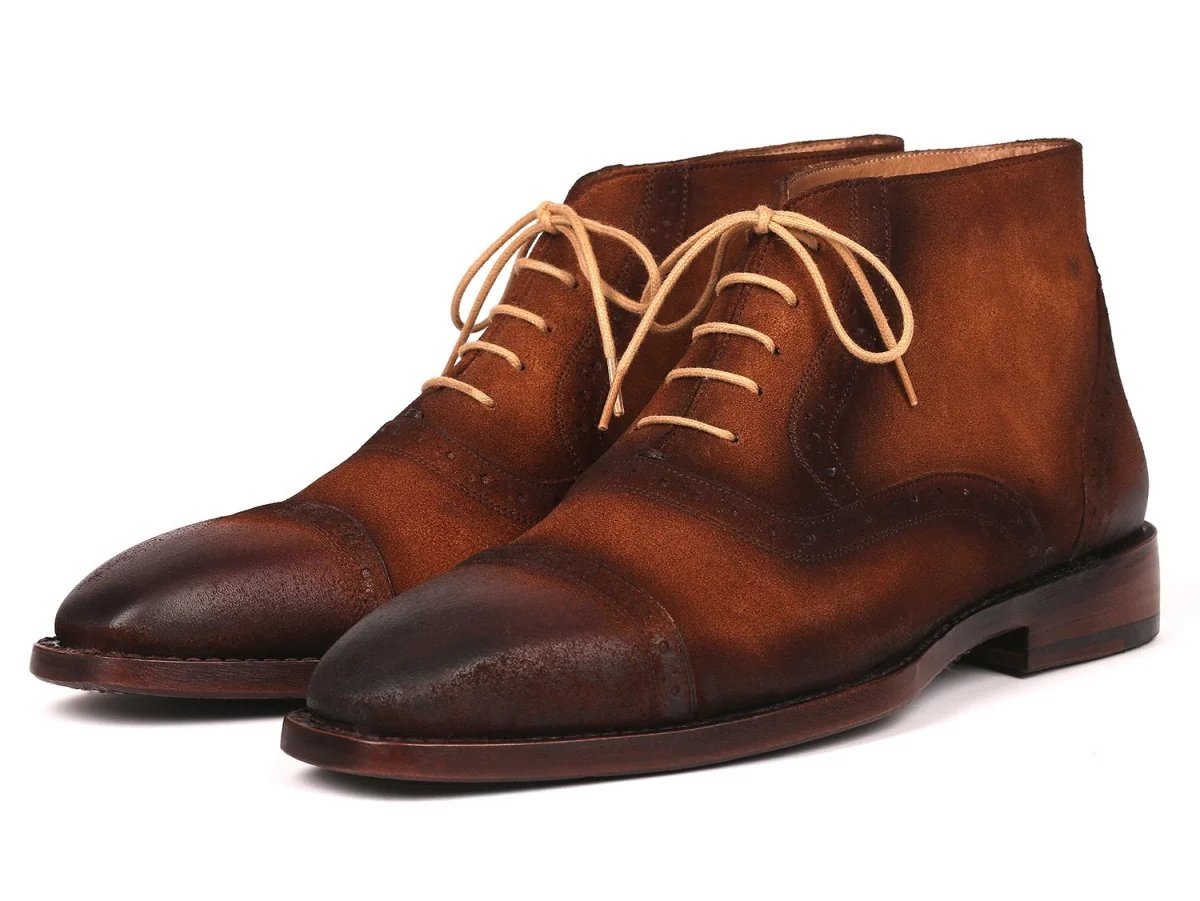 Paul Parkman Men's Suede Cap Toe Ankle Boots in Antique Brown - Image 5