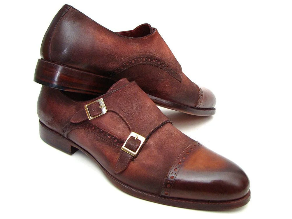 Paul Parkman Men's Suede Double Monkstraps in Antique Brown - Image 4