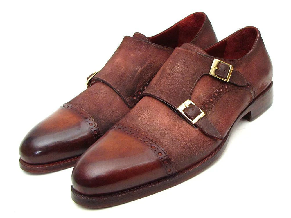 Paul Parkman Men's Suede Double Monkstraps in Antique Brown - Image 6