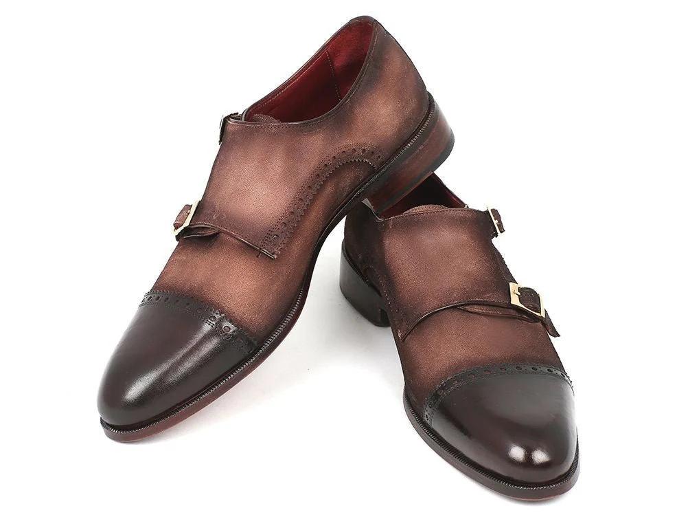 Paul Parkman Men's Suede Double Monkstraps in Brown and Beige - Image 5