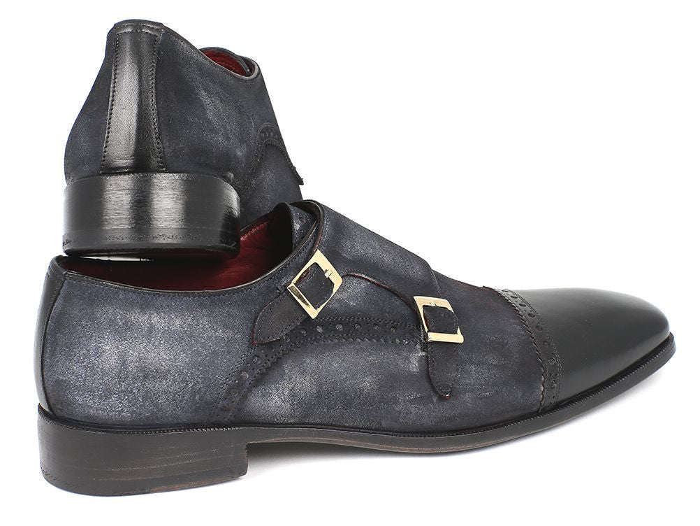 Paul Parkman Men's Suede Double Monkstraps in Navy - Image 5