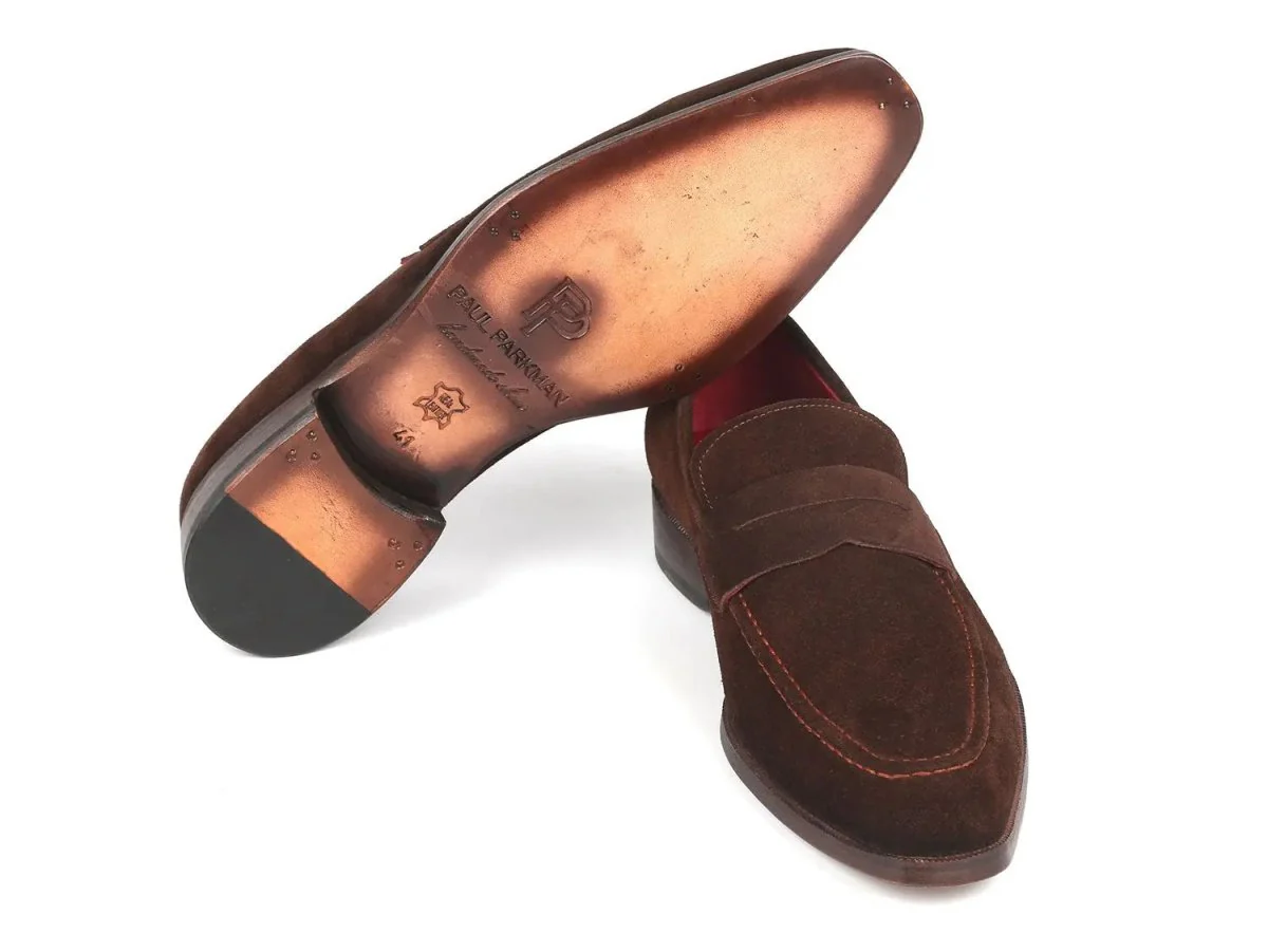 Paul Parkman Men's Suede Penny Loafers in Brown - Image 2