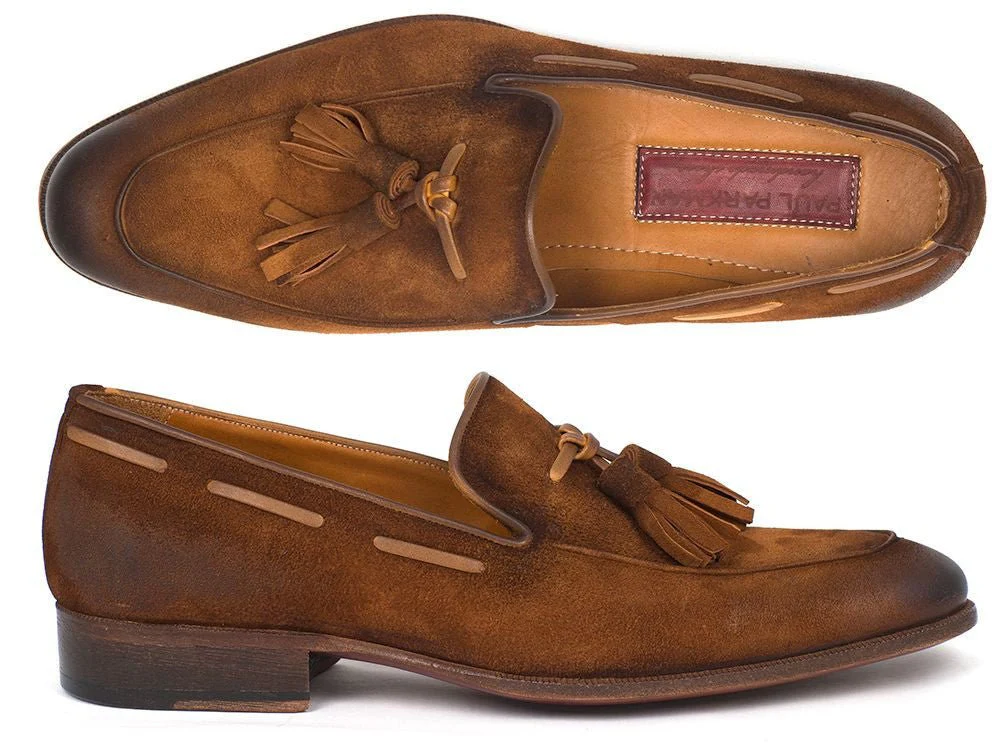 Paul Parkman Men's Suede Tassel Loafers in Antique Brown