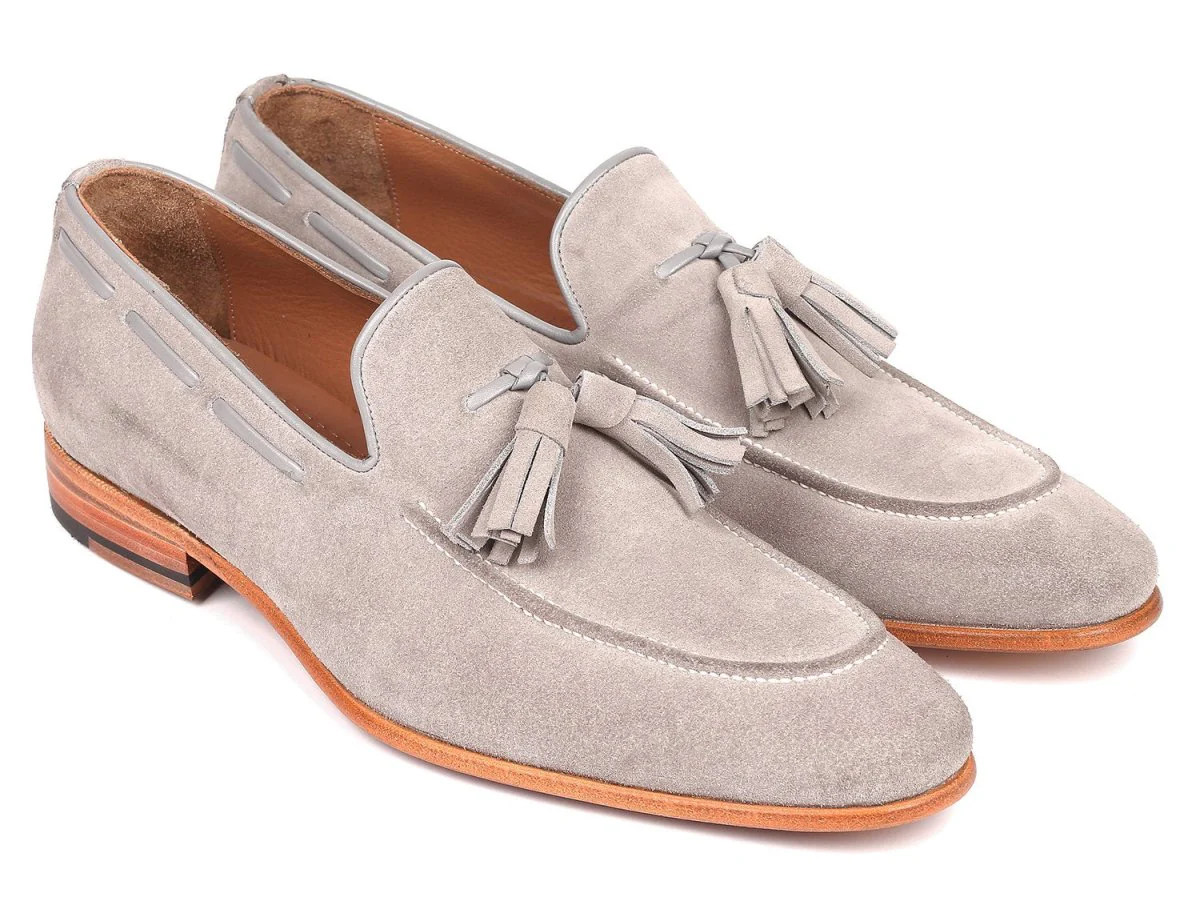 Paul Parkman Men's Suede Tassel Loafers in Grey