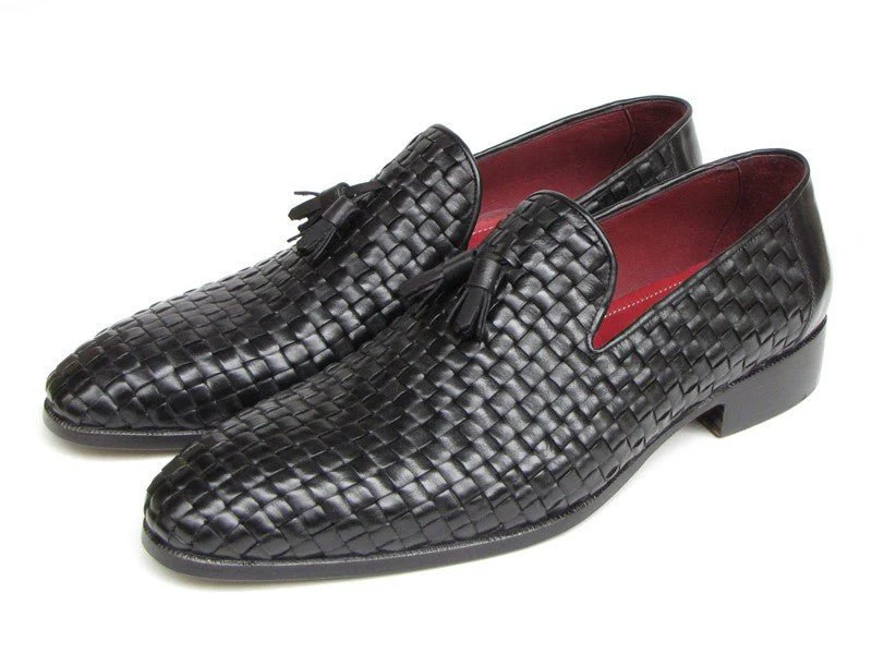 Paul Parkman Men's Tassel Loafer Black Woven Leather (ID#085-BLK) - Image 2
