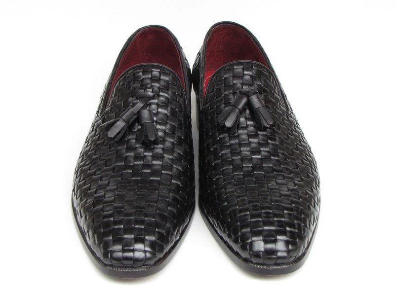 Paul Parkman Men's Tassel Loafer Black Woven Leather (ID#085-BLK) - Image 3