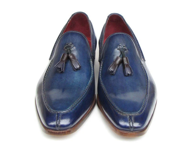 Paul Parkman Men's Tassel Loafer Blue Hand Painted Leather (ID#083-BLU) - Image 5